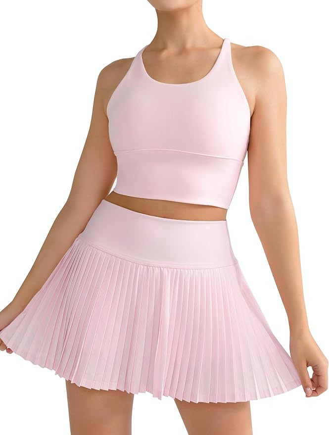 Women's Pleated Tennis Skirt Set 2 Piece with Backless Tank and Pockets Workout Dress Golf Skirt ... | Amazon (US)