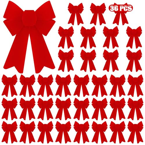 36 PCS Red Christmas Bows, 5" x 8" Large Christmas Bows, Hanging Kink Red Velvet Ornaments PVC Christmas Tree Bow Indoor Outdoor Christmas Wreath Bows Xmas Home Party Decor for Fence Door Present | Amazon (US)