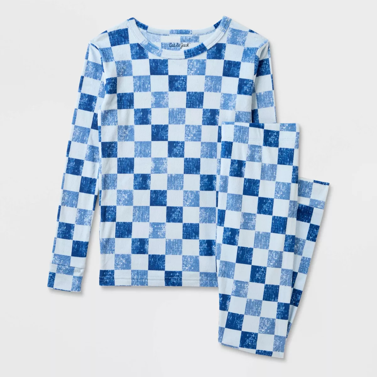 Kids' 2pc Checkered Snuggly Soft Pajama Set - Cat & Jack™ Blue 14 | Target