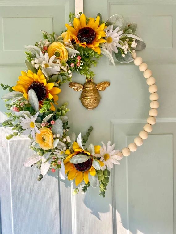 Sunflower Boho Bead Wreath (14”) | Etsy (US)