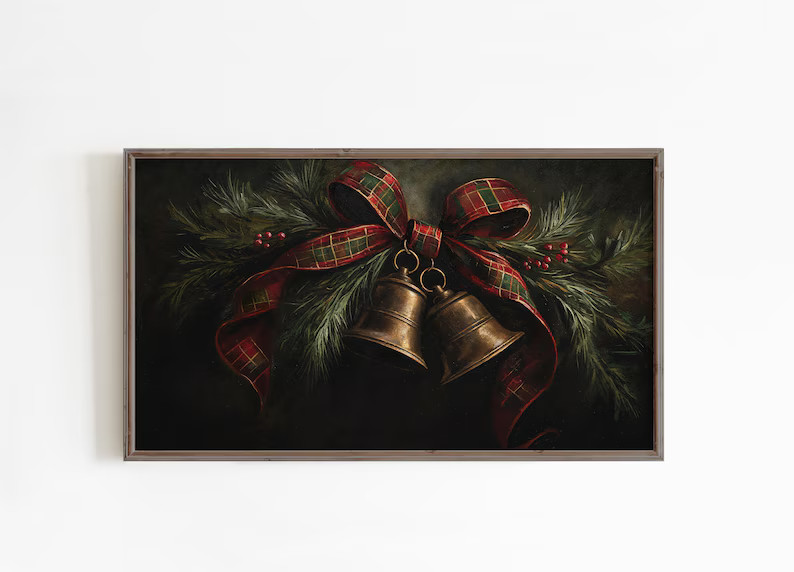Christmas Bells Tartan Bow Frame TV Art (digital Download) - Etsy | Etsy (US)