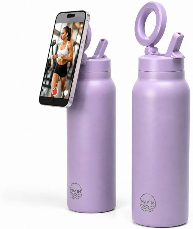 Mayim Influencer Water Bottle with Magnetic Phone Mount & Straw Lid – Insulated Stainless Steel... | Amazon (US)