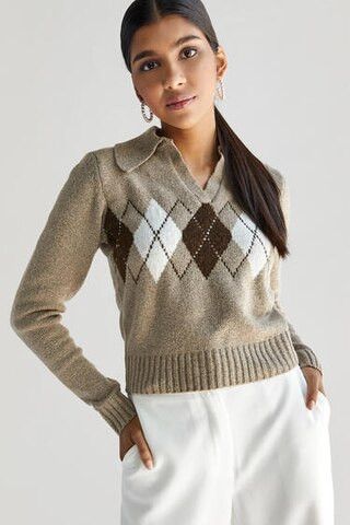 Nessa Henley Argyle Sweater  - francesca's | Francesca's