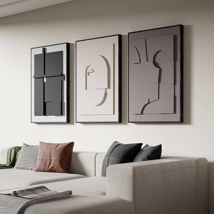 Large 3D Textured Framed Wall Art for Living Room, 3pcs Abstract Geometric Relief Artwork for Wal... | Amazon (US)