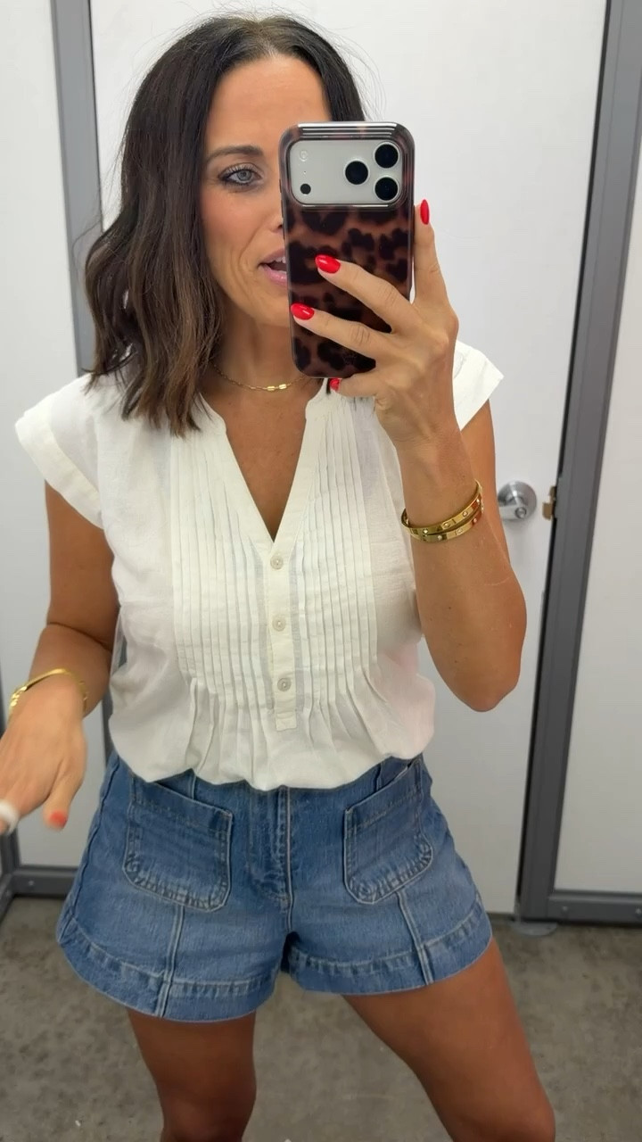 easy everyday outfit from walmart 🤍 this white top is lightweight, flattering, and looks so cute with these denim shorts. #walmartfashion #walmartfinds #casualoutfit #summerstyle #affordablefashion #ootd #walmartstyle #everydayoutfit