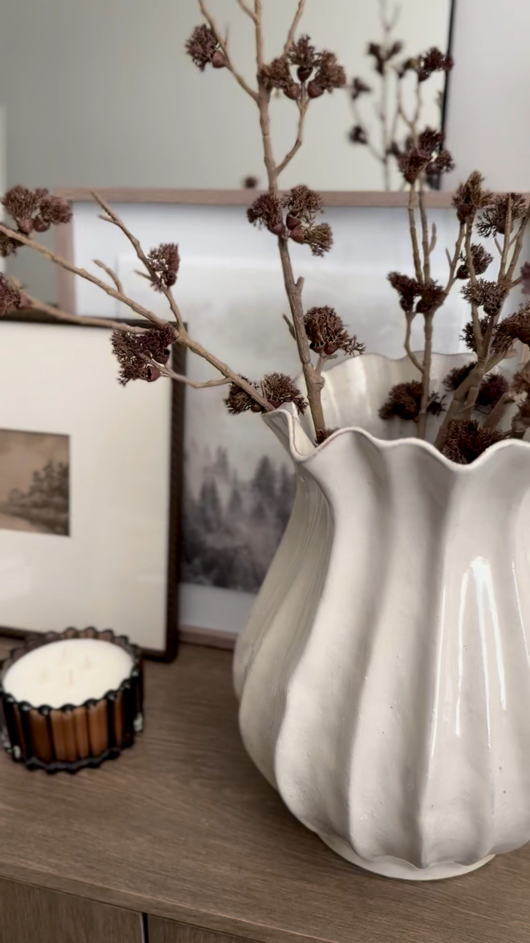 Fall vibes 🍂 | fall home decor | hearth and hand by magnolia fall collection | large ceramic vase | faux branches | floral stems | glass jar candle | harvest chestnut candle | large mirror | ceramic lamp 

#LTKHome #LTKSeasonal