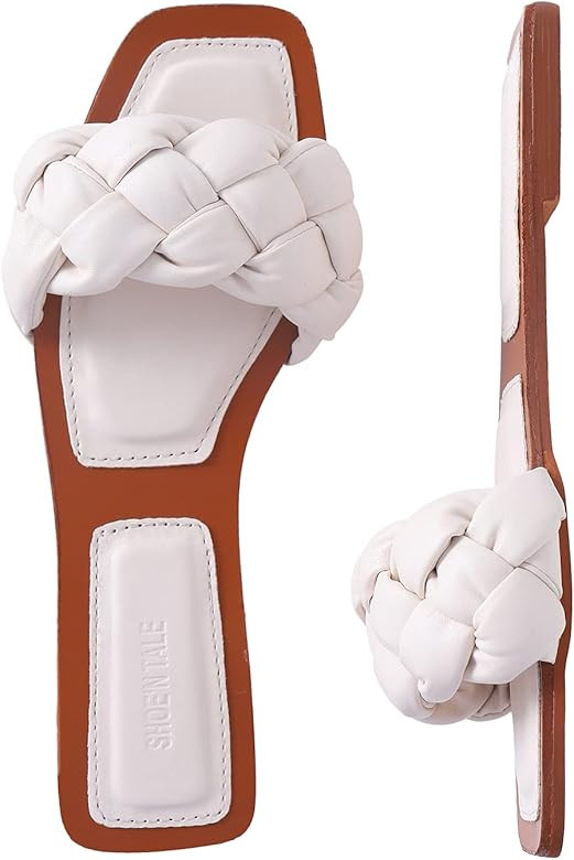 depdream Women's Open Square Toe Flat Sandals Slip On Mule Slipper Casual Shoes | Amazon (US)