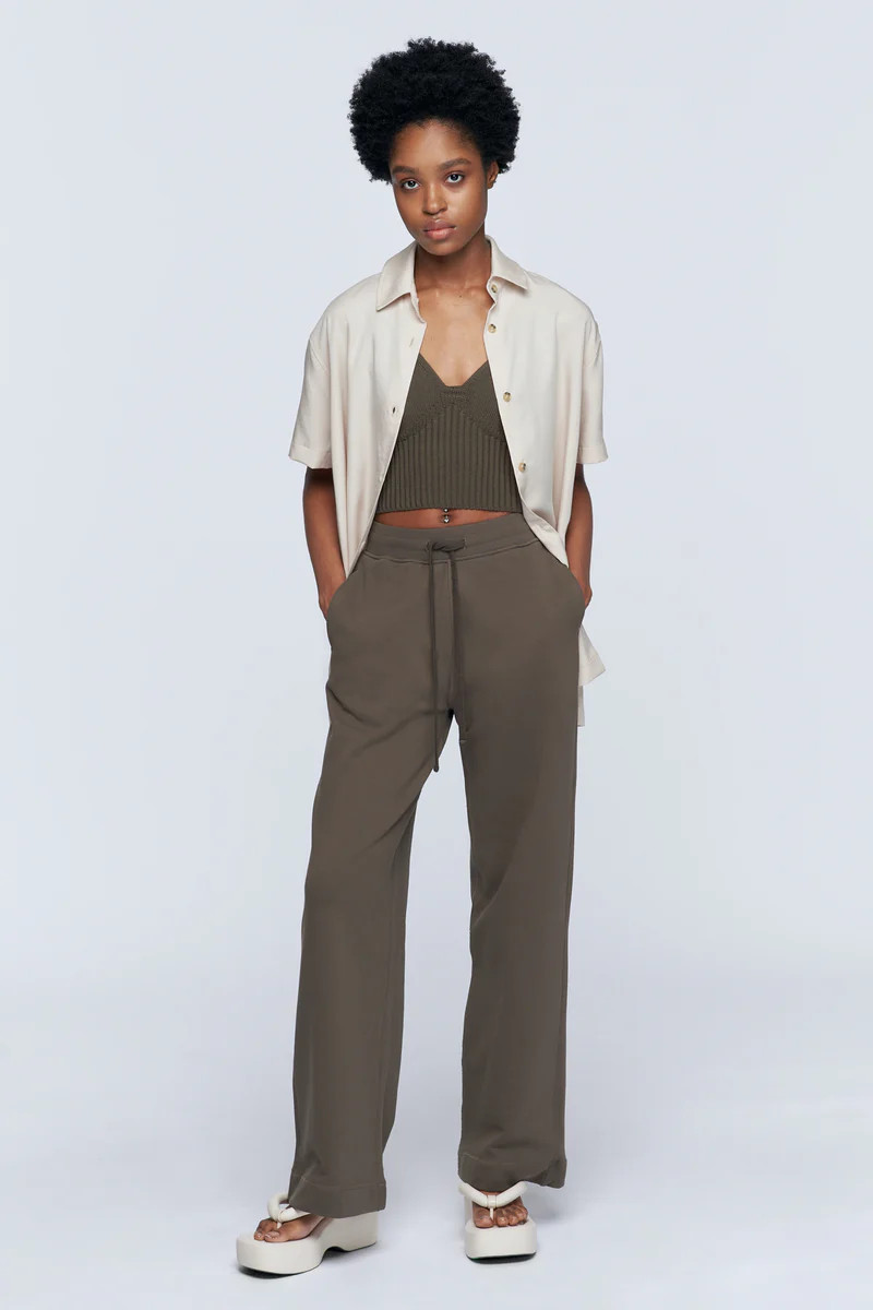 Terry Wide Leg Sweatpant in Dark Olive | Kotn