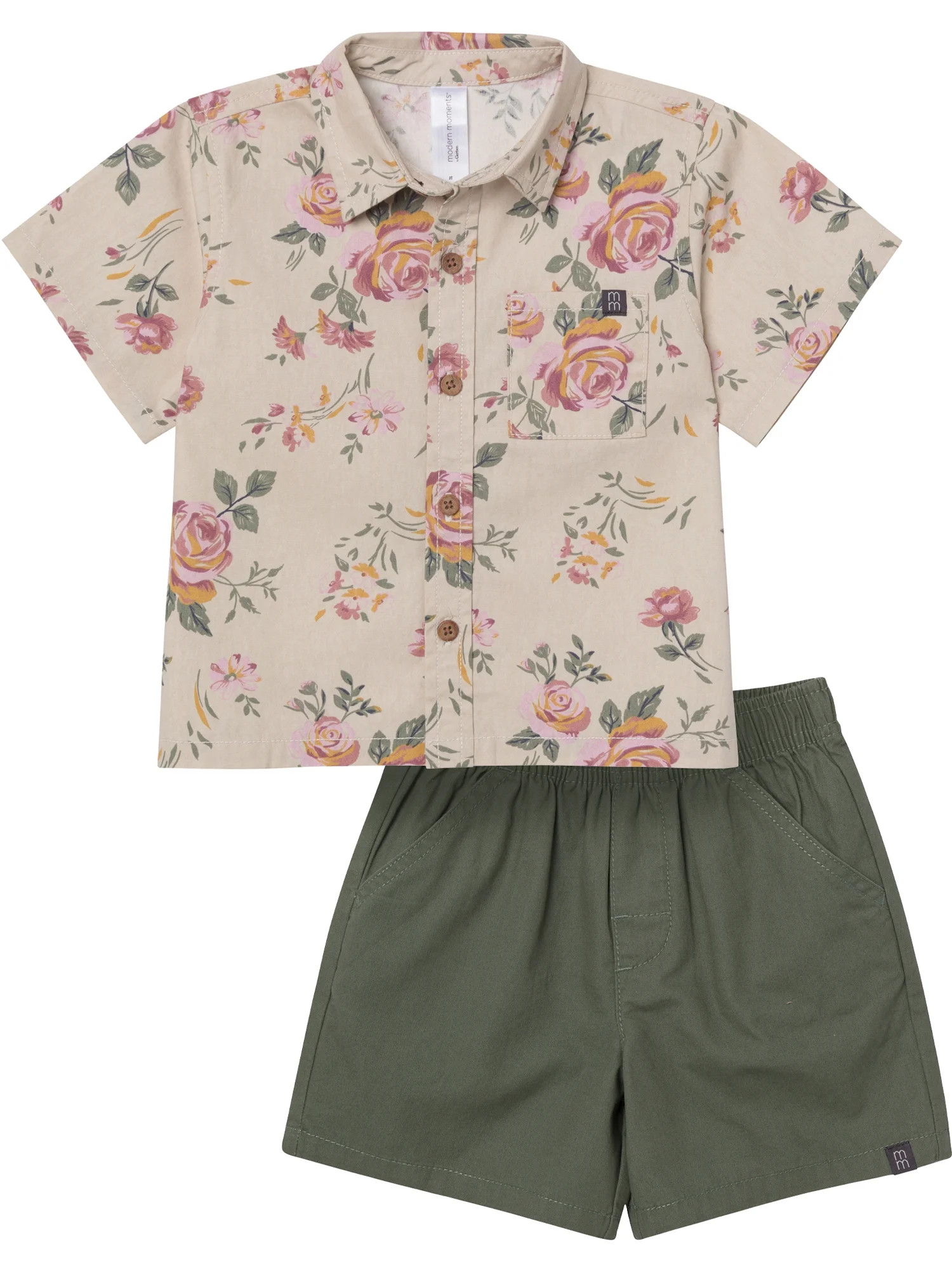 Modern Moments by Gerber Toddler Boy Button Front Shirt with Pocket and Short Set, 2-Piece, Sizes... | Walmart (US)