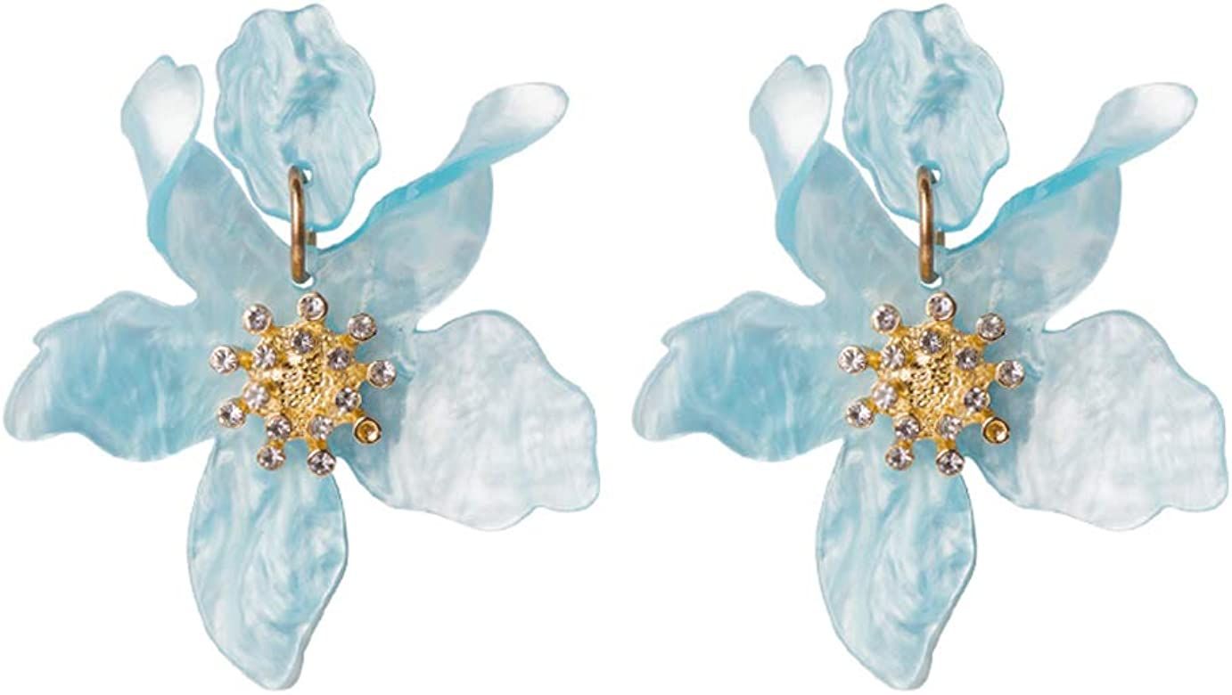 Miweel Bohemian Luxury Oversize Resin Big Flower Earrings For Women Stainless Steel Crystal Jewelry | Amazon (US)