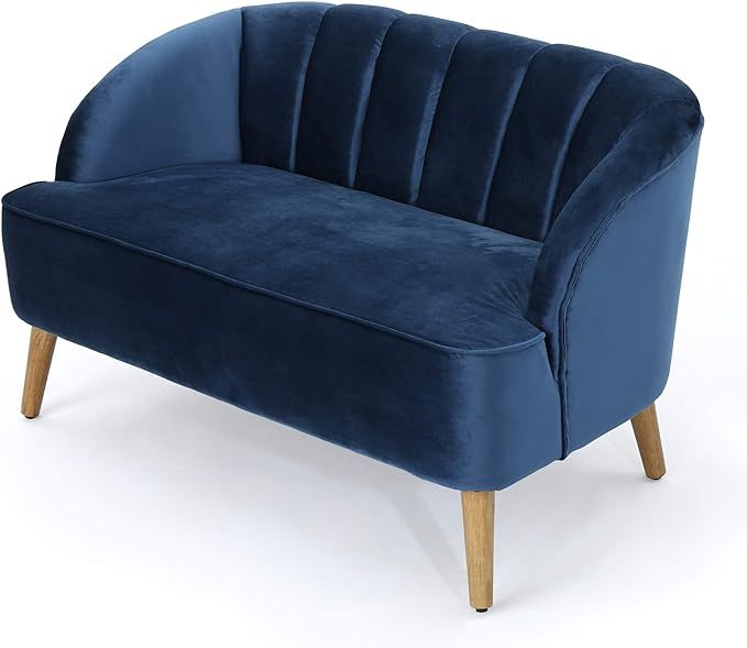 Christopher Knight Home Amaia Modern Velvet Sofa, Cobalt / Walnut | Amazon (US)