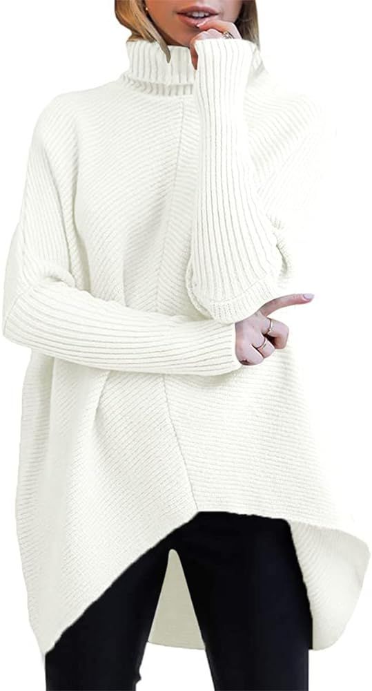 ANRABESS Womens Turtleneck Long Sleeve Sweater Asymmetric Hem Casual Winter Pullover Knit Tops A8... | Amazon (US)