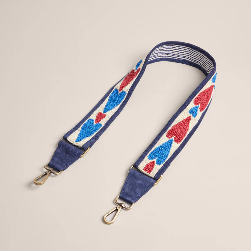 Beaded and Suede Crossbody Strap - Queen of Hearts French Blue & Red | Parker Thatch