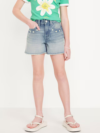 High-Waisted Embroidered Frayed-Hem Jean Shorts for Girls | Old Navy (US)