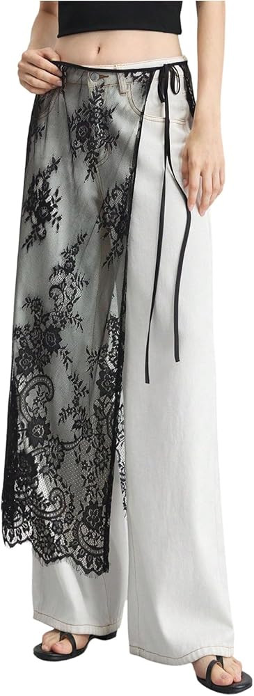 Floerns Women's Floral Lace Sheer Side Tie Midi Skirt Summer Beach Cover Up Skirts | Amazon (US)