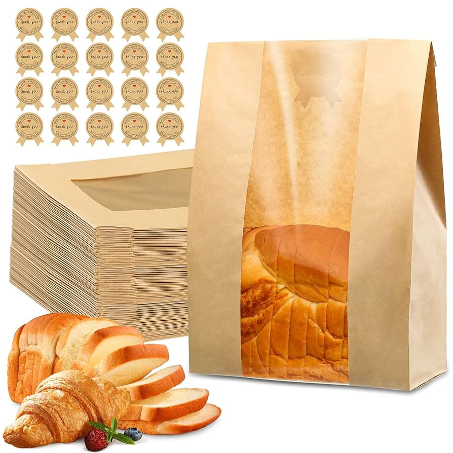 50 Pcs Bread Bags for Homemade Bread, Sourdough Paper With Window, 50% Thicker 13.7x8.2x3.7in A L... | Amazon (US)