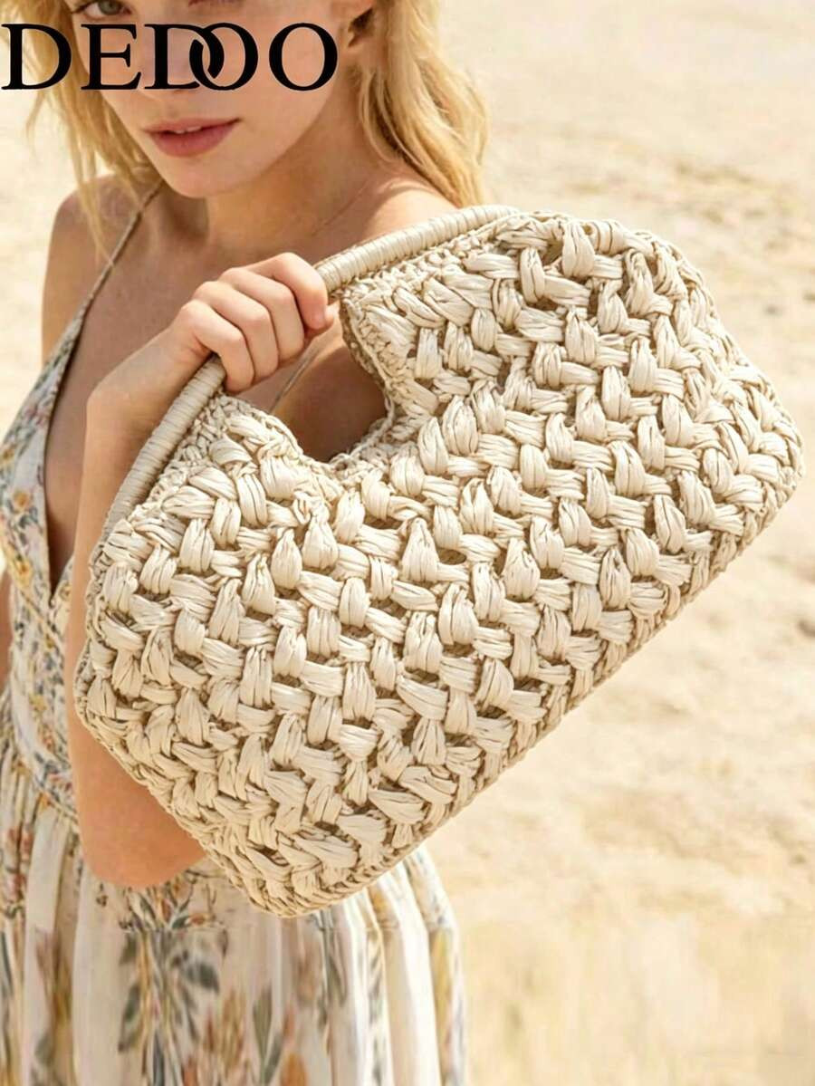 DEDOO 2026 New Natural Fiber Clutch, Handwoven Raffia Grass Summer Beach Bag, Straw Bag | SHEIN