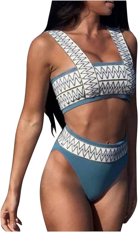 Split Striped Women's Lady Swimsuit Bikini Sexy Plate Fashion Elastic Swimwears Tankinis Set Swim... | Amazon (US)