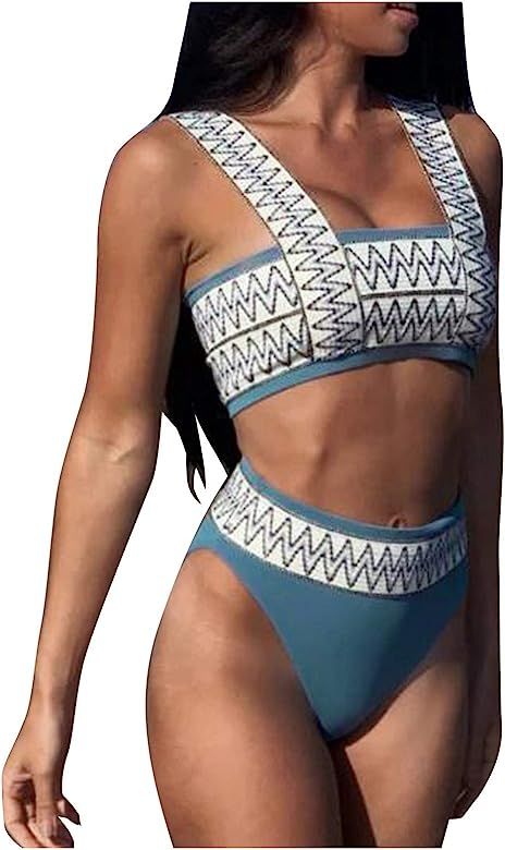 Split Striped Women's Lady Swimsuit Bikini Sexy Plate Fashion Elastic Swimwears Tankinis Set Swim... | Amazon (US)