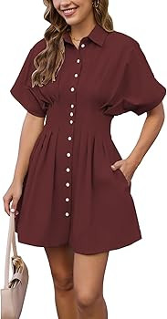 Shy Velvet Women's Mini Shirt Dress Button Down Short Sleeve Collared Dress | Amazon (US)