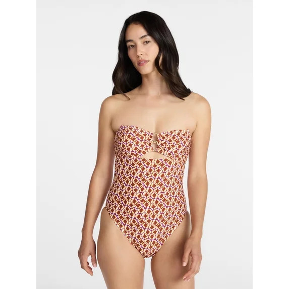 Time and Tru Women's and Women's Plus Cut Out Bandeau One Piece Swimsuit, Sizes XS-3X | Walmart (US)