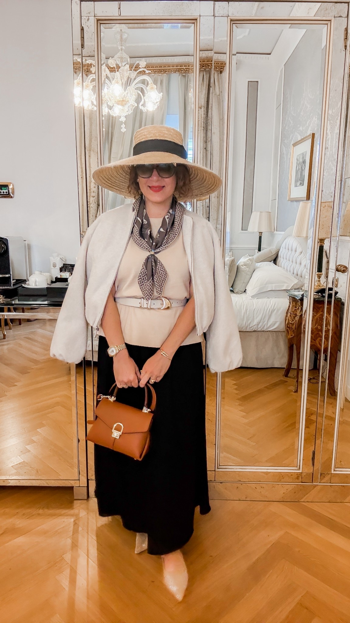 Second outfit in Bologna. Skirt (which is a dress) is from Target. Jacket from Zara, shoes and handbag from Amazon  