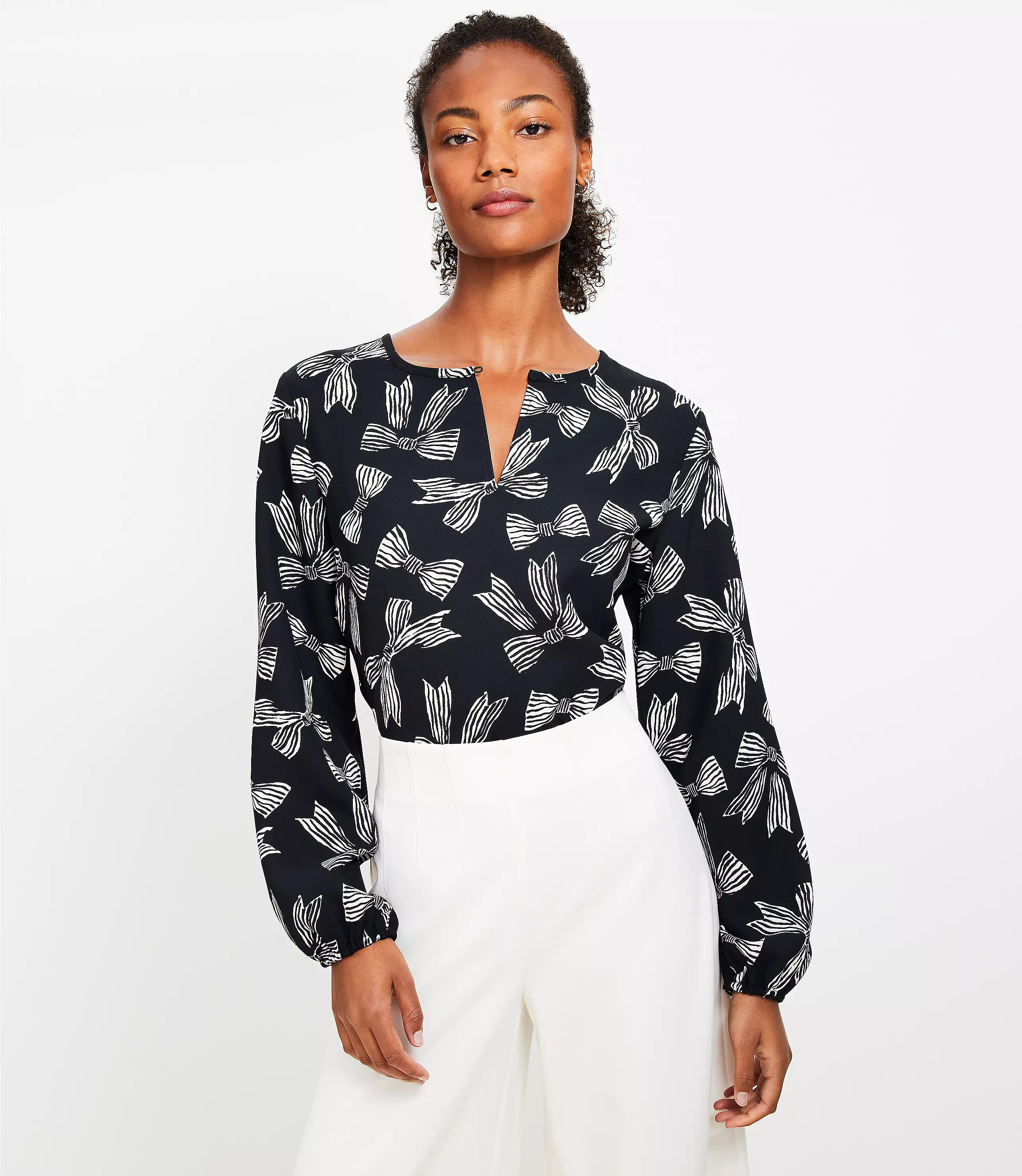 Bow Slit Neck Blouse | LOFT