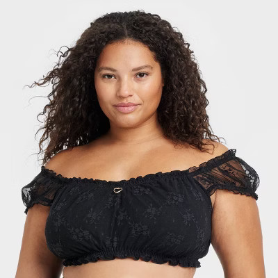 Women's Lace Off the Shoulder Bralette - Colsie™ Black 1X | Target