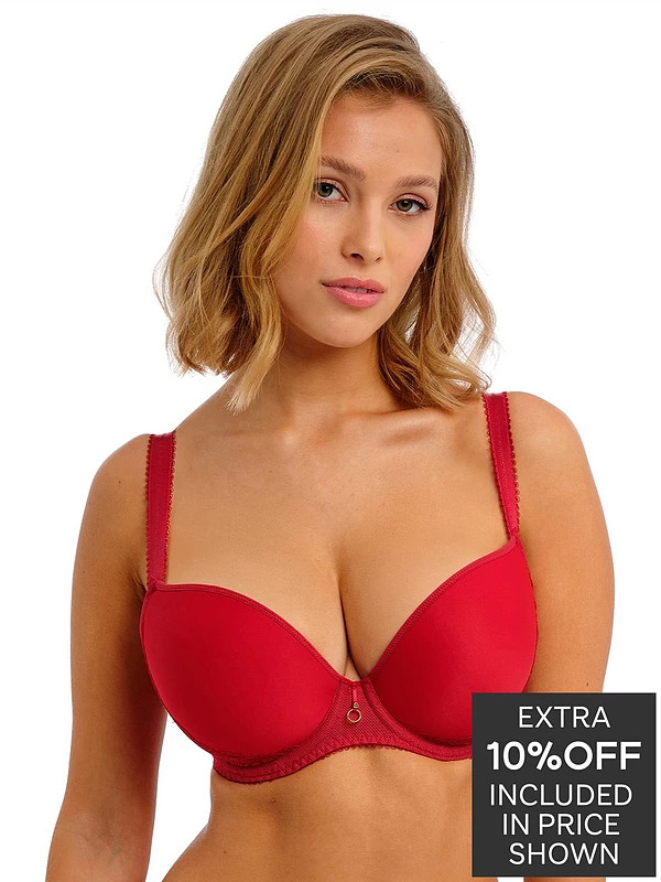 Freya Fascinate Underwire Moulded Plunge T-Shirt Bra - Red | Very (UK)