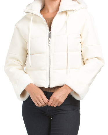 Faux Leather Cropped Hooded Jacket | TJ Maxx