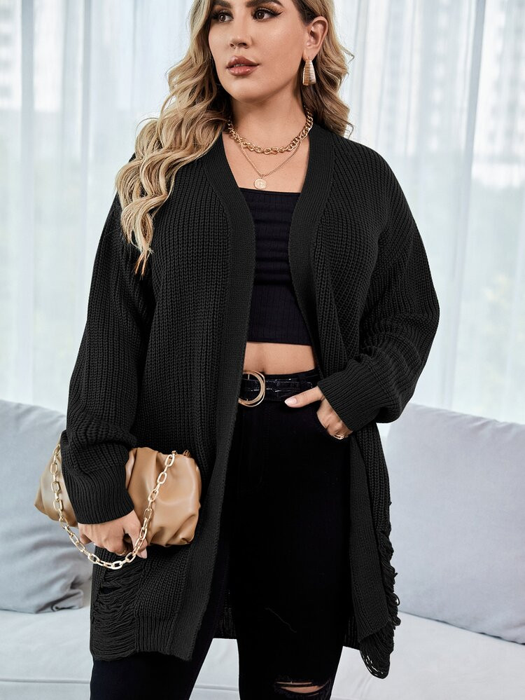 Plus Drop Shoulder Ripped Cardigan | SHEIN