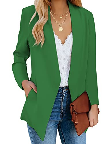 luvamia Women's Casual Long Sleeve Lapel Button Slim Work Office Blazer Jacket Plus Size Business Casual Outfits for Women Work Cardigan Juniper Green Size X-Large Size 16 Size 18 | Amazon (US)