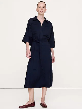 Drapey Twill Belted Midi Shirt Dress | Banana Republic (US)