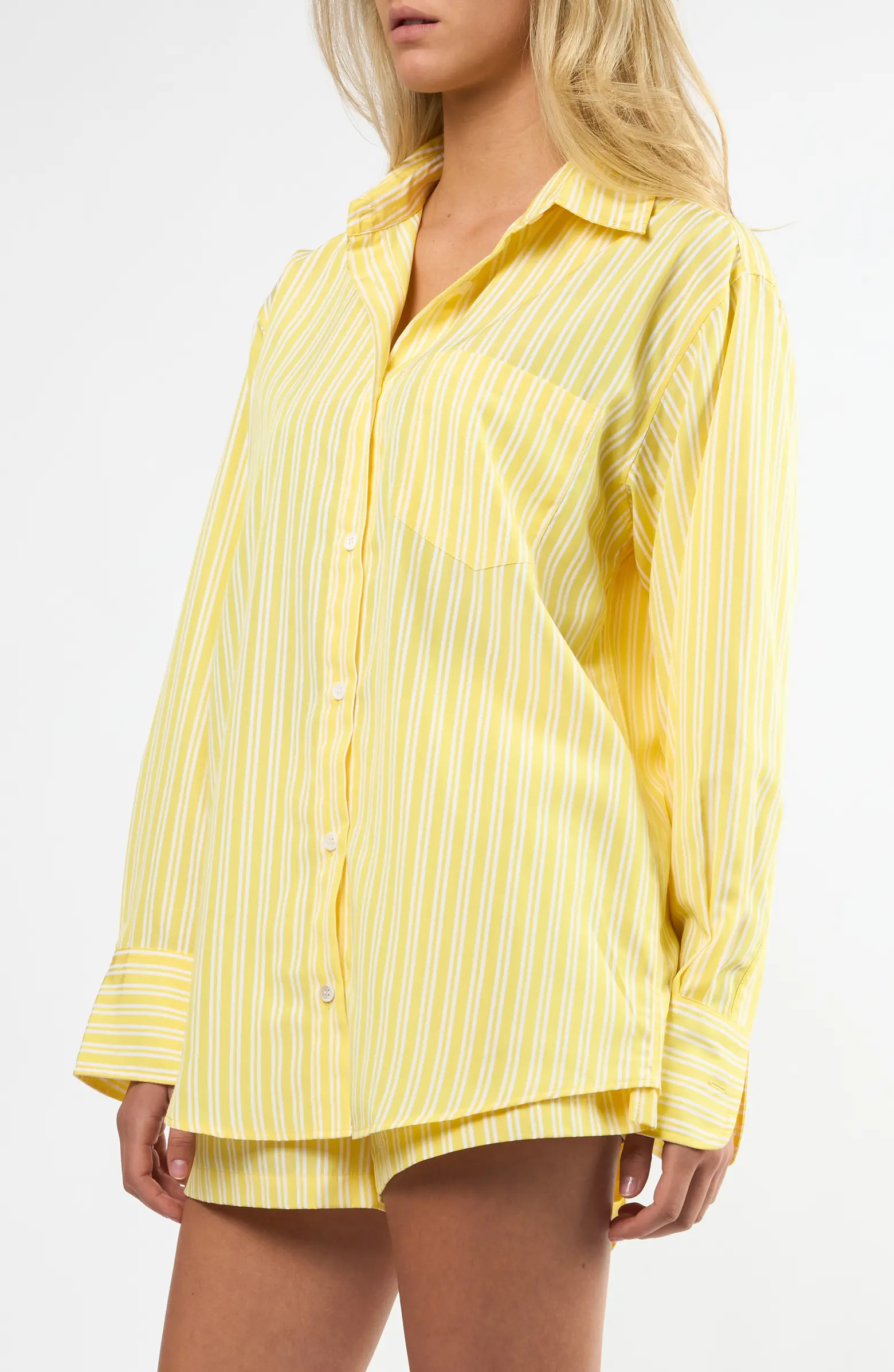 Viens Avec Moi Seaside Stripe Cotton Blend Button-Up Shirt | Nordstrom | Nordstrom