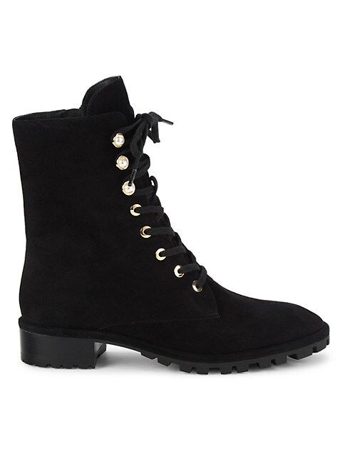 Stuart Weitzman Laine Faux Pearl-Embellished Suede Combat Boots on SALE | Saks OFF 5TH | Saks Fifth Avenue OFF 5TH