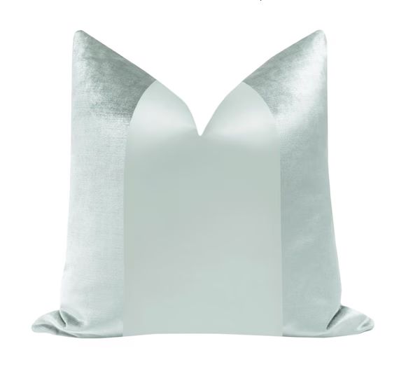 PANEL Monochromatic : Faux Silk Velvet // Spa Blue | color block | velvet + silk throw pillow | b... | Etsy (US)