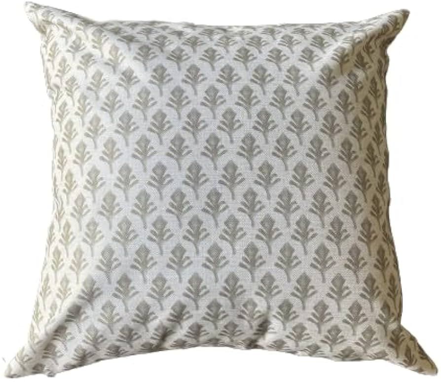 Block Print Pillow Cover in Ivory and Brown | Amazon (US)