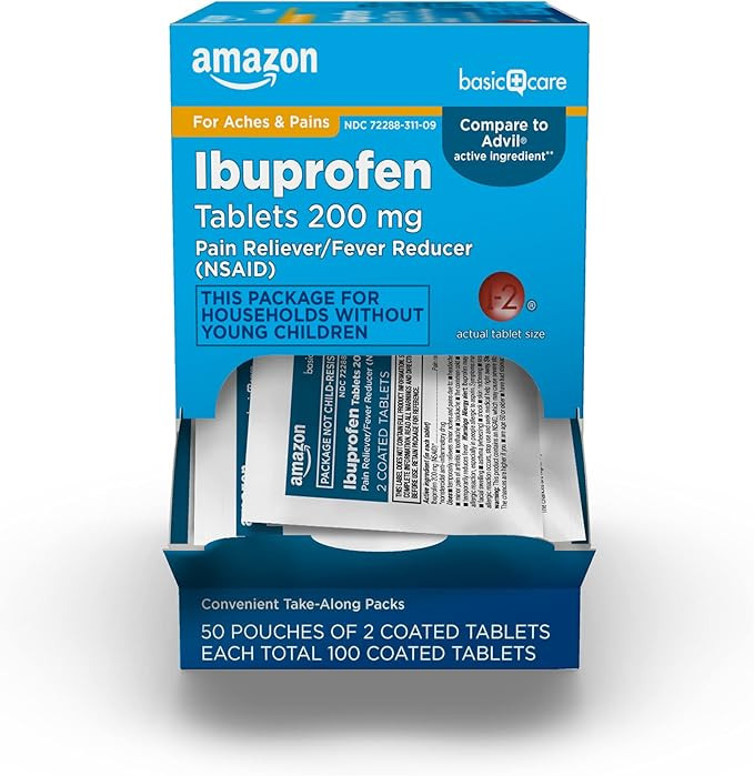 Amazon Basic Care Ibuprofen Tablets, 200 mg, Pain Reliever and Fever Reducer, For Headache, Muscu... | Amazon (US)