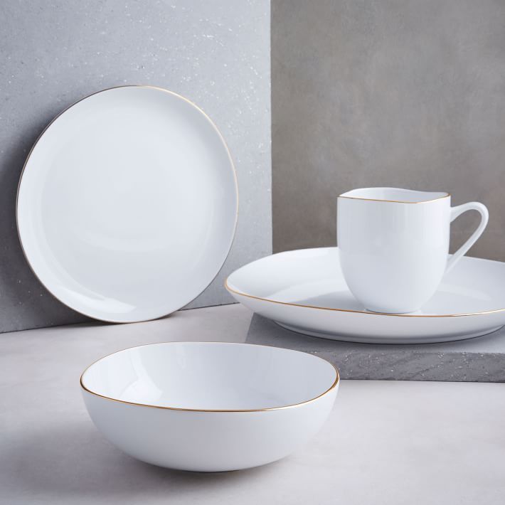 Organic Shaped Porcelain Dinnerware Set - Metallic Rimmed | West Elm (US)