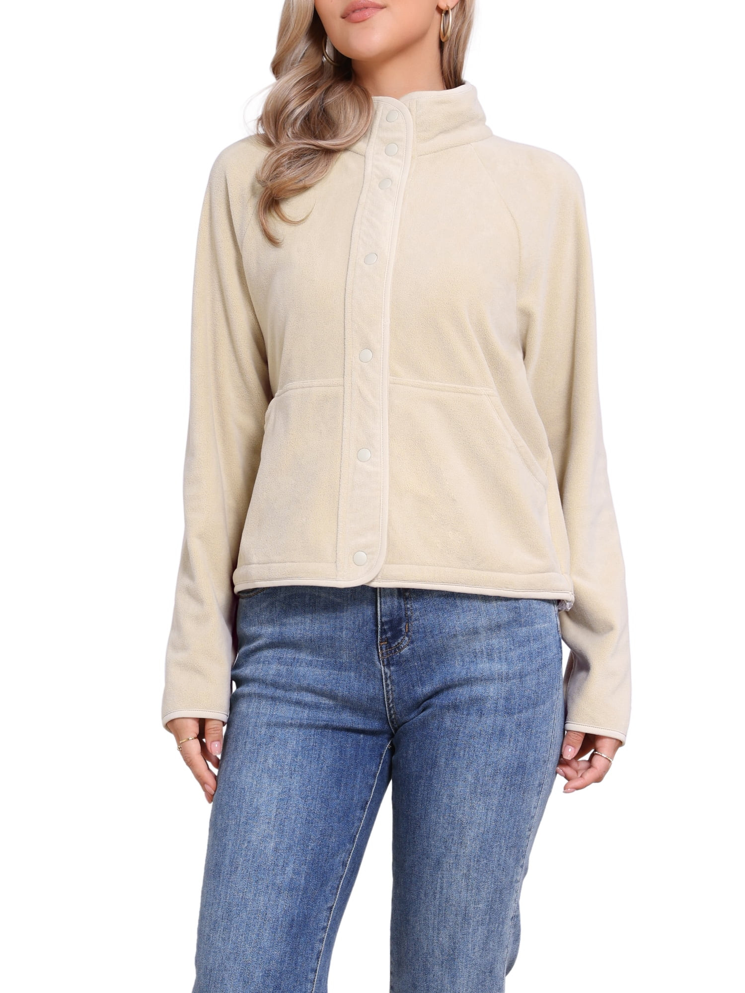 INSPIRE CHIC Fleece Short Jacket for Women Button Down Lightweight Long Sleeve Soft Fall Crop Jac... | Walmart (US)
