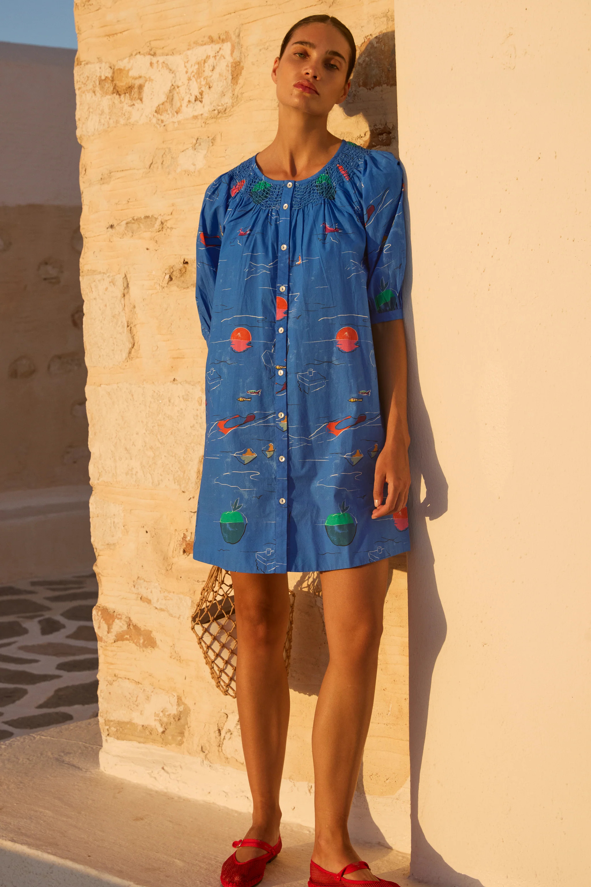 Embroidered Button Mini- Dip Blue | Oliphant Design