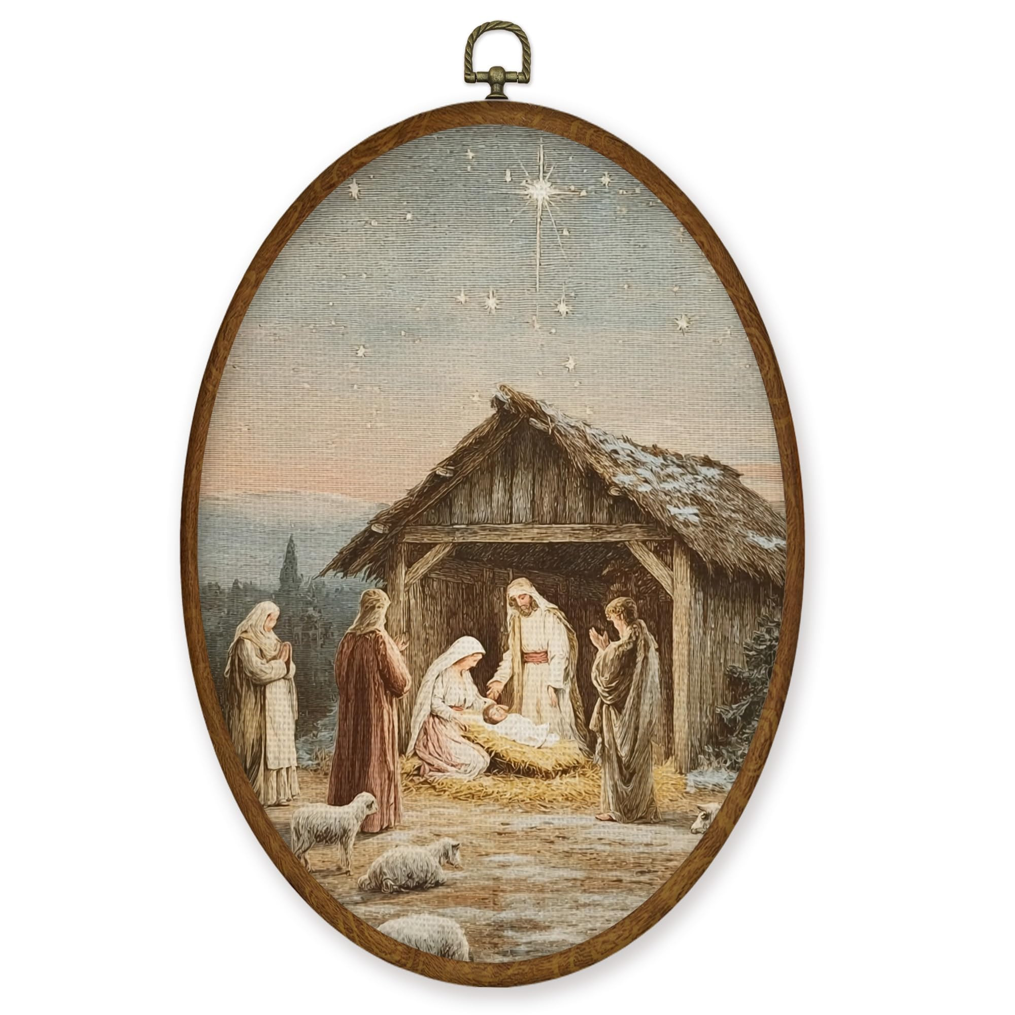 WULQYING Christmas Christian Nativity Wall Art Decor, Religious Christmas Oval Framed Canvas Art ... | Amazon (US)