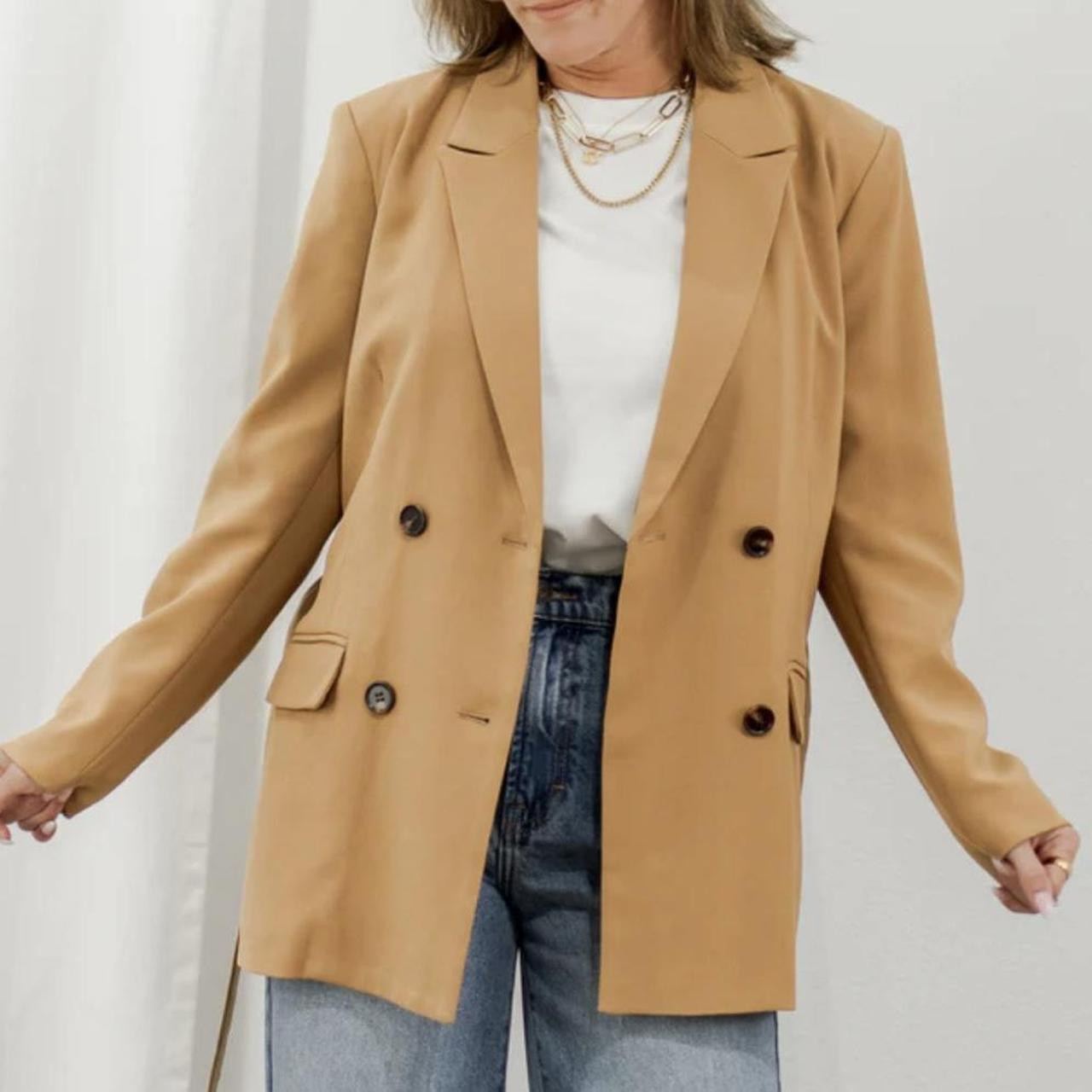 Zara Women's Blazer Jacket - Tan - S | Depop US