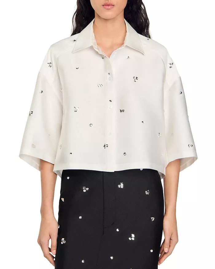 Sandro Mentissa Oversized Cropped Embellished Shirt Women - Bloomingdale's | Bloomingdale's (US)