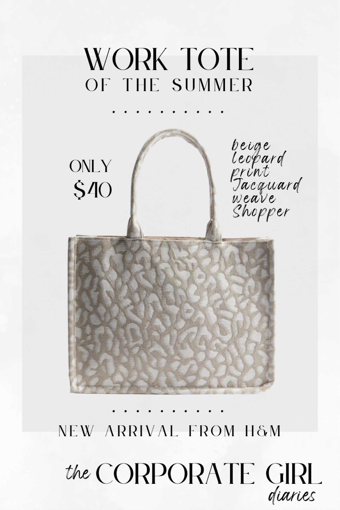 Budget friendly summer office work tote bag. Office work bag under $50. New H&M arrival cute office outfits for summer. Summer work bag for the corporate girl. Beige leopard work tote bag

#LTKItBag #LTKFindsUnder100 #LTKWorkwear