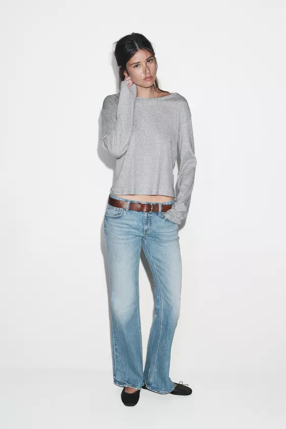 LONG SLEEVE BOAT NECK T-SHIRT | Zara UK
