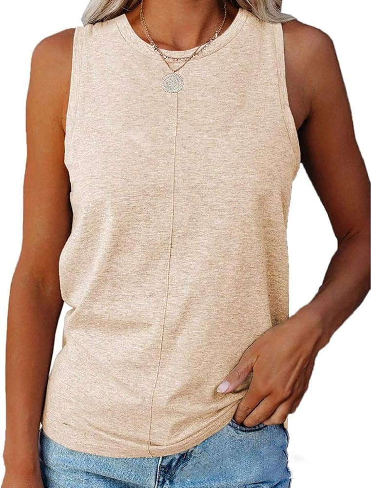 ZIWOCH Womens Tank Tops Crew Neck Sleeveless Tshirts Solid Color Casual Loose Fit Tee Shirts | Amazon (US)