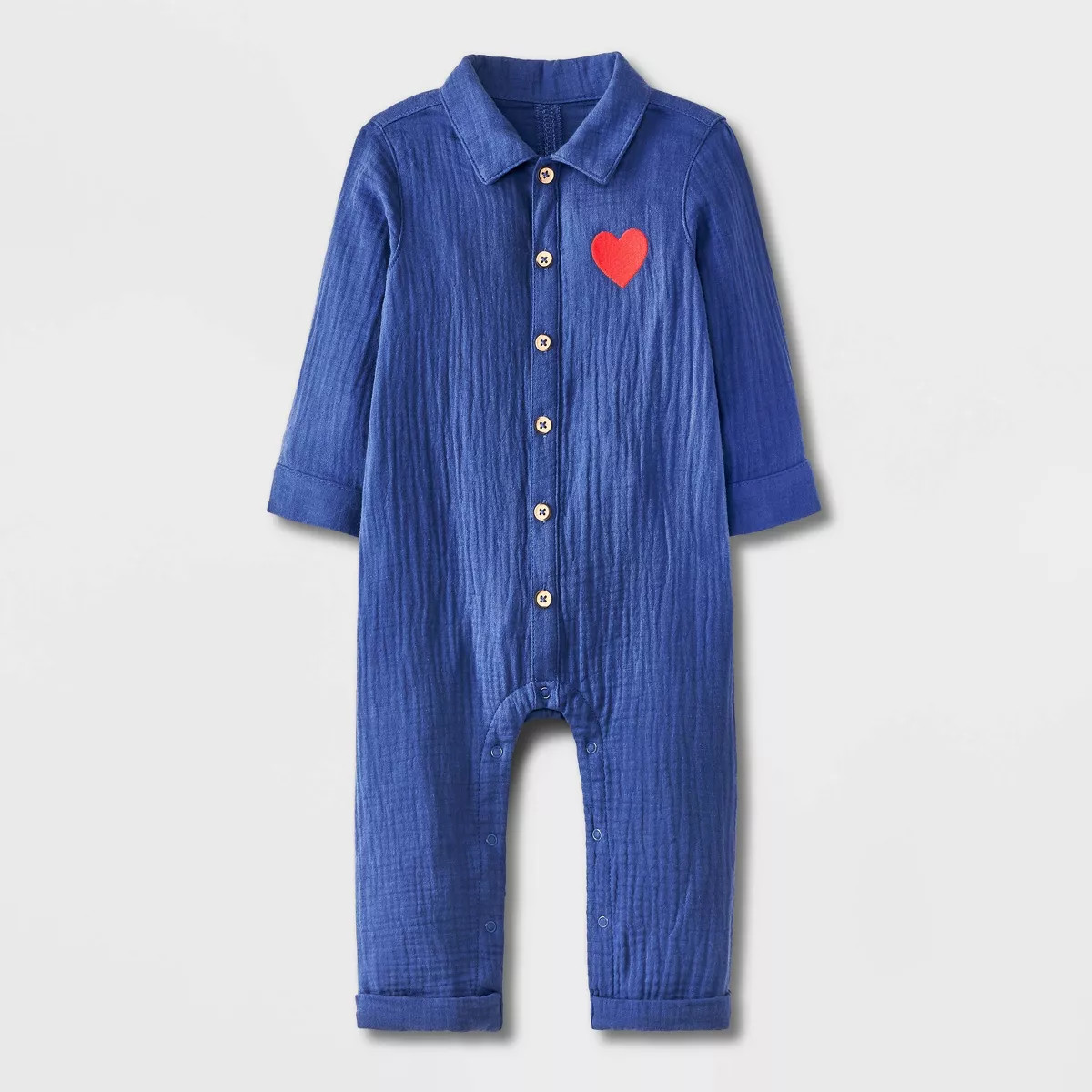 Baby Boys' Heart Gauze Romper - Cat & Jack™ Blue | Target