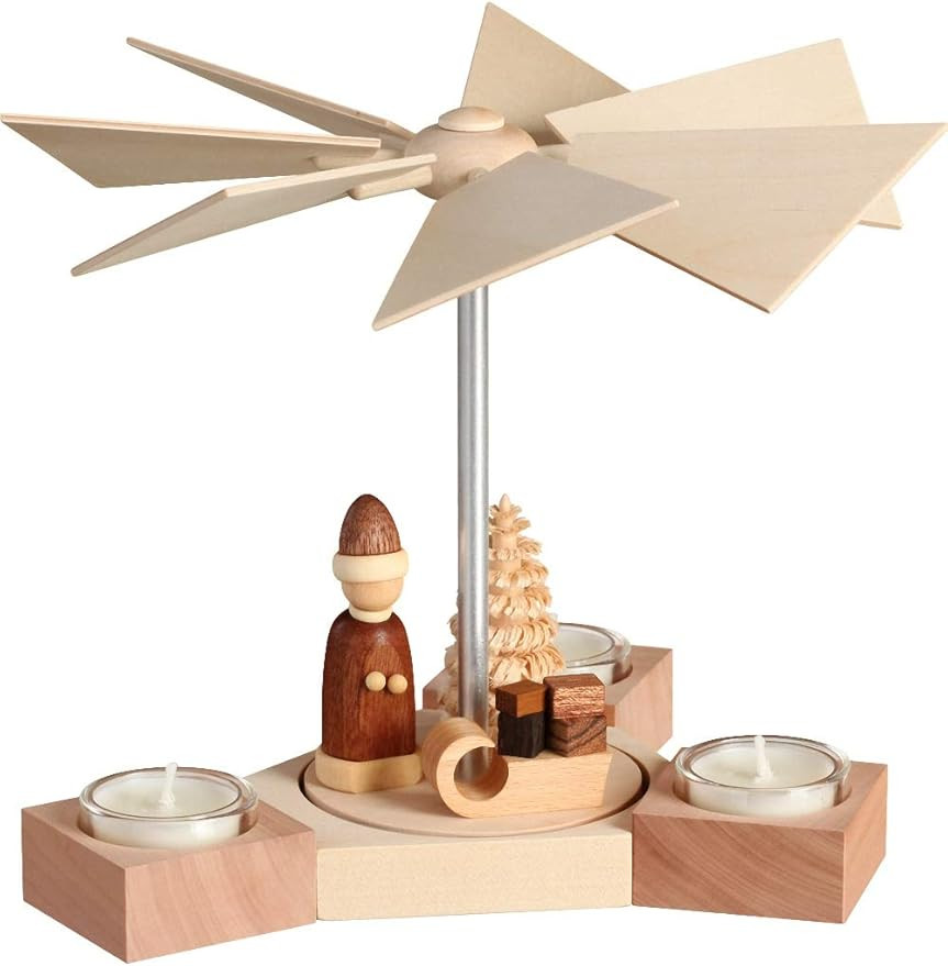 Seiffener Volkskunst 1-Tier Pyramid Hexagonum Santa with Sled Natural - 20 cm / 7.9 inch | Amazon (US)