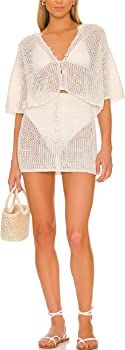 Women's 2 Pieces Bikini Swimwear Cover Up Sets Hollow Out 3/4 Sleeves Crop Top Mini Skirt Crochet... | Amazon (US)